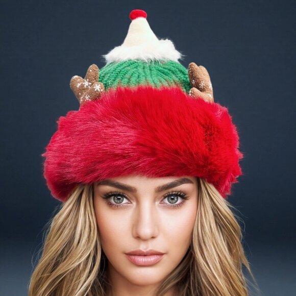 Christmas Elf Hat, Christmas Reindeer Hat, Santa Hat, Christmas Knitted Hat - Picture 1 of 8